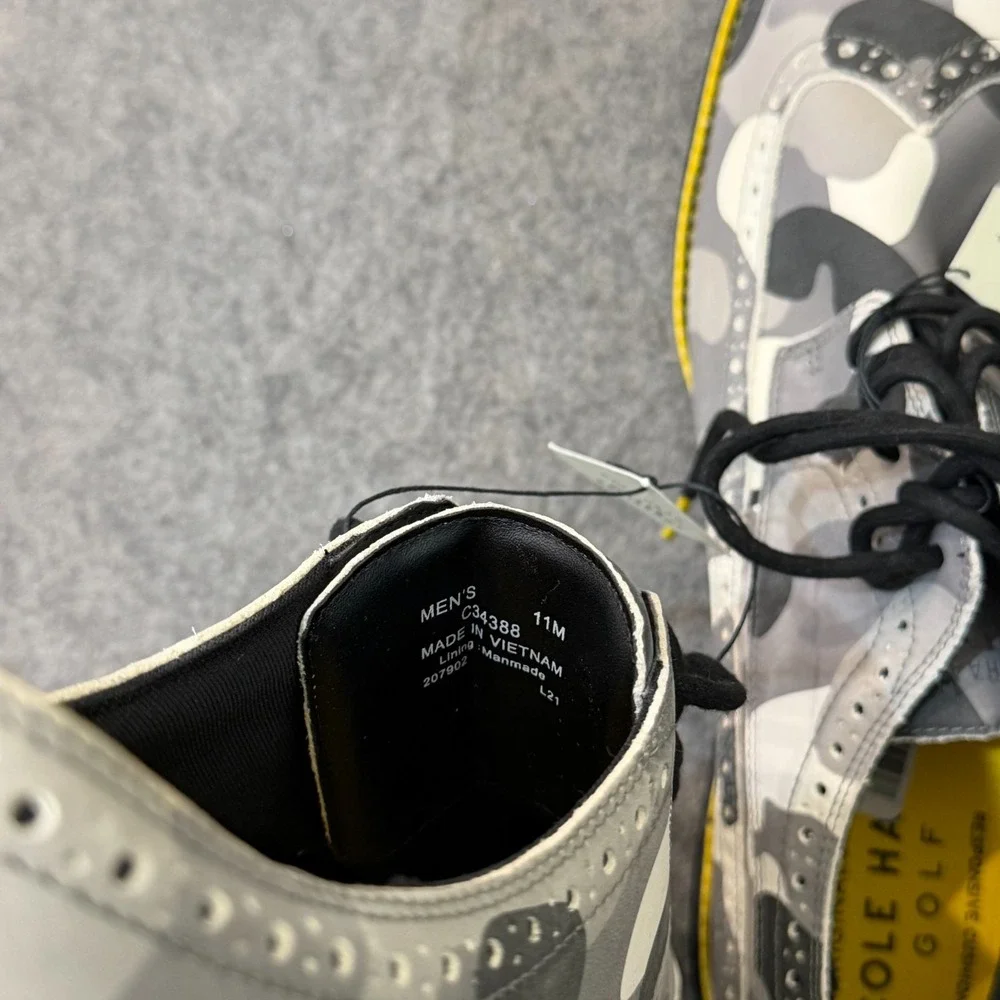 NWT Cole Haan Gray Camo Grand 360 Wingtip Oxford Golf Shoes Men's Size 11